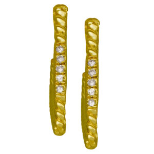 yellow gold triangle huggie hoops set with round brilliant diamonds