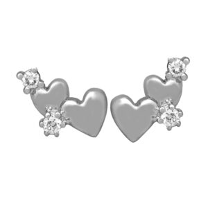 white gold double heart stud earrings set with two small diamonds each
