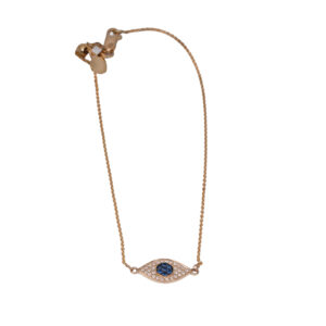 yellow gold evil eye bracelet set with round brilliant sapphires and round brilliant diamonds