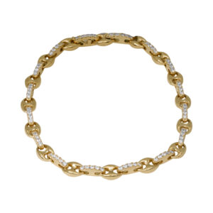 yellow gold anchor link bracelet set with round brilliant diamonds