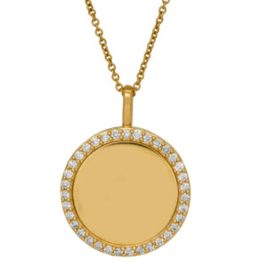 yellow gold circle pendant set with round brilliant diamonds