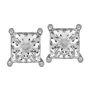 white gold earrings set with princess diamonds