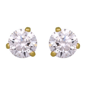 yellow gold stud earrings set with round diamonds