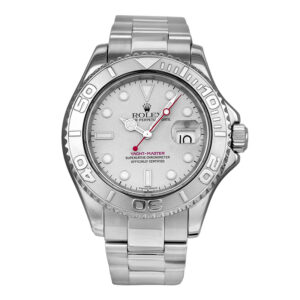 stainless steel Rolex with a platinum dial and platinum bezel