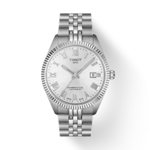 stainless steel watch with a silver dial and fluted bezel