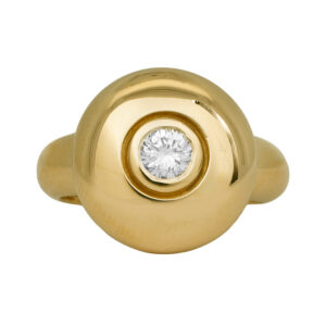 yellow gold button ring set with a round brilliant diamond