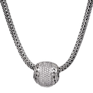 sterling silver necklace and pendant set with round brilliant diamonds