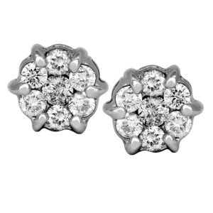 white gold cluster earrings set with round brilliant diamonds