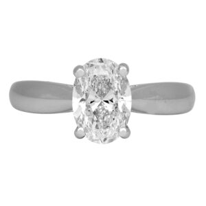 platinum solitaire engagement ring set with an oval diamond