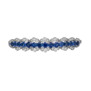 white gold bangle bracelet set with round sapphires & round diamonds
