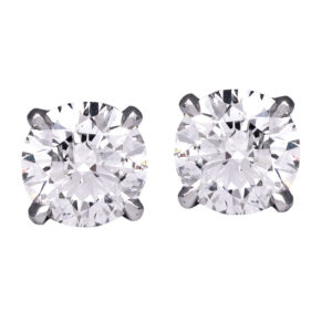 white gold stud earrings set with round brilliant diamonds