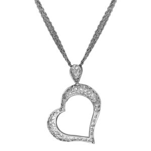 white gold open heart pendant set with paved round diamonds