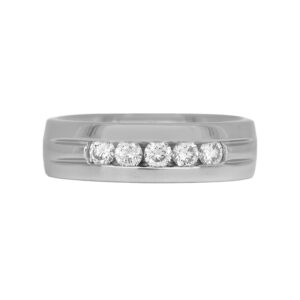 platinum band channel set with 5 round diamonds