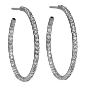 white gold inside out hoop earrings set with round diamonds