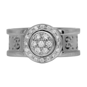 white gold Gucci icon twirl ring set with round diamonds