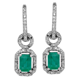 white gold emerald cut emeralds surrounded by round diamonds