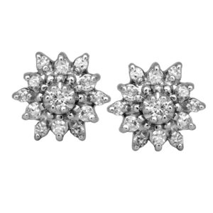 white gold snowflake earrings set with round brilliant diamonds