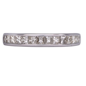 white gold channel set band set with princess cut diamonds