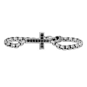 sterling silver bracelet with a cross set with black diamonds