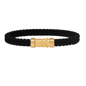 yellow gold and black rubber bracelet