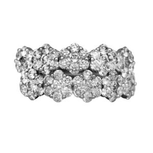 white gold 5 station flower ring set with round diamonds