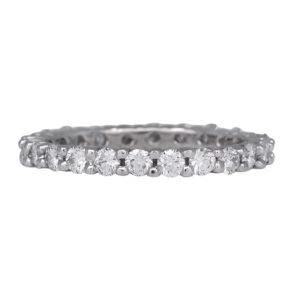white gold ring set with round diamonds
