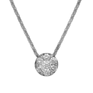 white gold cluster pendant set with round diamonds