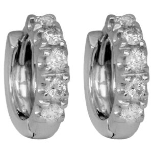 white gold huggie hoop earrings set with round diamonds