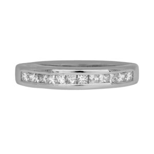 white gold band set with princess diamonds