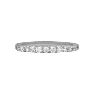 white gold band set with round diamonds