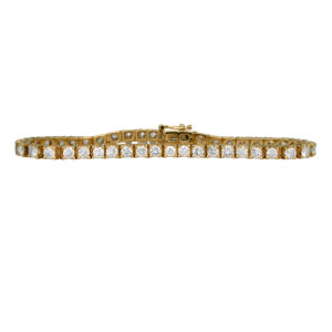 yellow gold tennis bracelet set with round diamonds