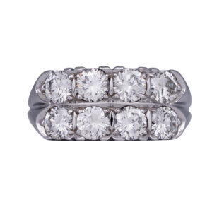 white gold band set with 2 rows of round brilliant diamonds
