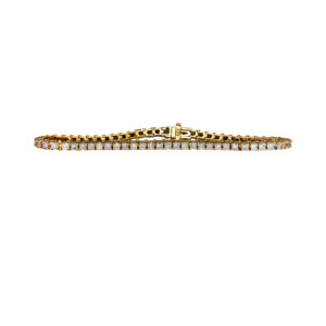 yellow gold tennis bracelet set with round diamonds