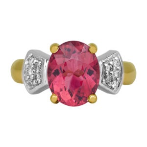 yellow and white gold ring with an oval vivid rubellite tourmaline