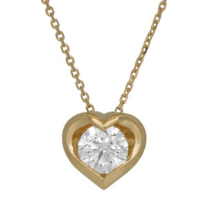 yellow gold heart pendant set with a round diamond