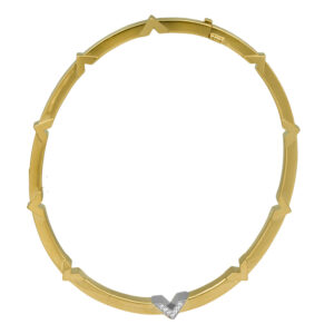 yellow gold architectural bangle bracelet set with round diamonds