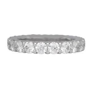 white gold eternity band set with round diamonds