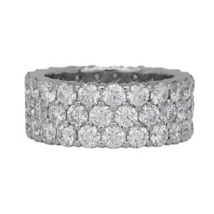 white gold 3-row ring set with round diamonds