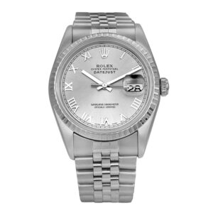 stainless steel rolex with a silver dial
