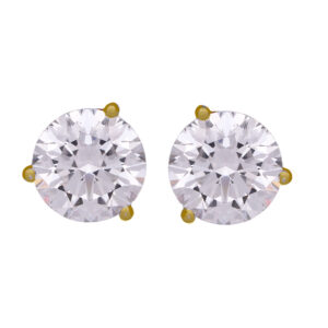 yellow gold earrings set with round diamonds