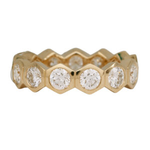 yellow gold hexagon band set with round brilliant diamonds