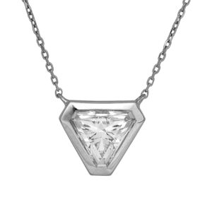 white gold station pendant set with an upside down trillion diamond