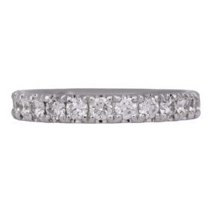 white gold band set with round diamonds