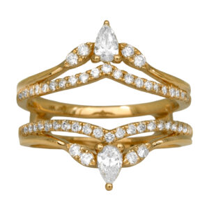 yellow gold ring guard set with pear and round brilliant diamonds