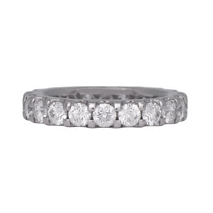 white gold band set with round diamonds