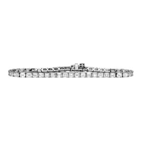 white gold tennis bracelet set with emerald cut diamonds