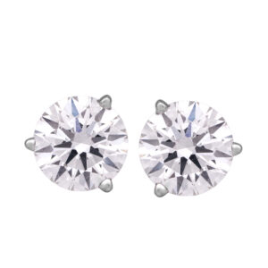 white gold earrings set with round diamonds