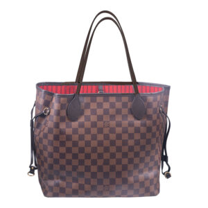 Louis Vuitton Damier Ebene brown checkerboard handbag with red interior