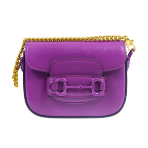 purple leather Gucci bag with gold plated hardware strap