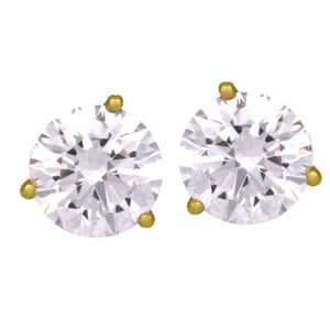 yellow gold stud earrings set with round diamonds